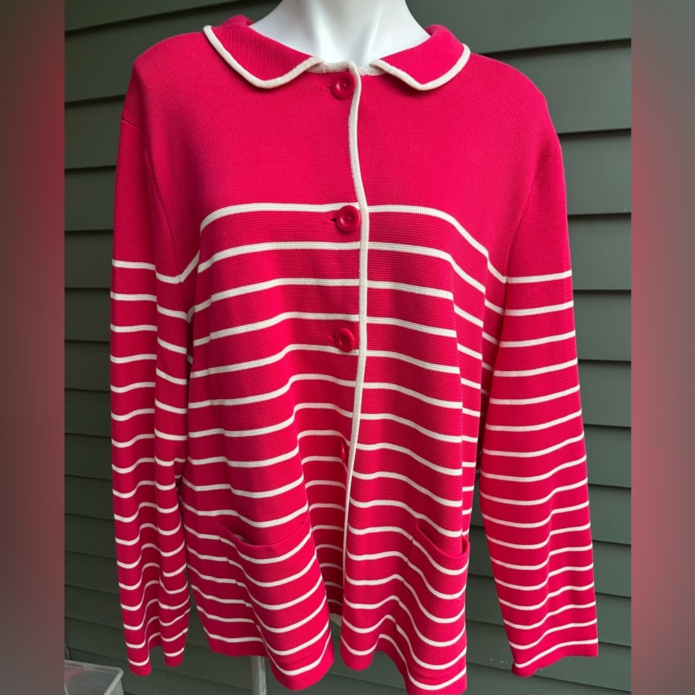 Talbots Stylish Women's Collared Red and white Striped Sweater